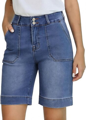 Women's Casual Denim Shorts High Waisted Stretchy Summer Y2K Jeans Shorts Classic Office Work Jorts for Vacation in Kuwait