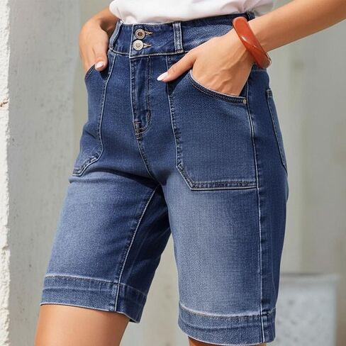 Women's Casual Denim Shorts High Waisted Stretchy Summer Y2K Jeans Shorts Classic Office Work Jorts for Vacation in Kuwait