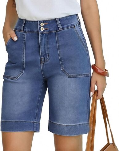 Women's Casual Denim Shorts High Waisted Stretchy Summer Y2K Jeans Shorts Classic Office Work Jorts for Vacation in Kuwait