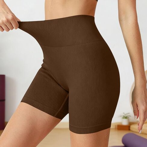 Womens Biker Shorts Tummy Control High Waist Yoga Shorts Summer Seamless Ribbed Workout Athletic Running Short Pants in Kuwait