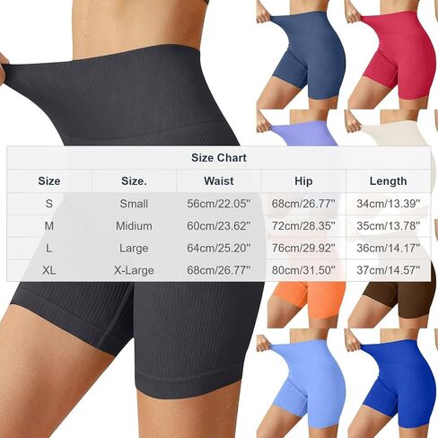 Womens Biker Shorts Tummy Control High Waist Yoga Shorts Summer Seamless Ribbed Workout Athletic Running Short Pants in Kuwait