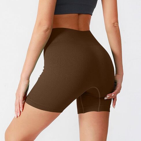 Womens Biker Shorts Tummy Control High Waist Yoga Shorts Summer Seamless Ribbed Workout Athletic Running Short Pants in Kuwait
