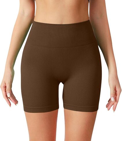 Womens Biker Shorts Tummy Control High Waist Yoga Shorts Summer Seamless Ribbed Workout Athletic Running Short Pants in Kuwait