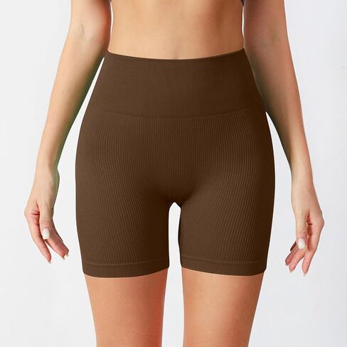 Womens Biker Shorts Tummy Control High Waist Yoga Shorts Summer Seamless Ribbed Workout Athletic Running Short Pants in Kuwait