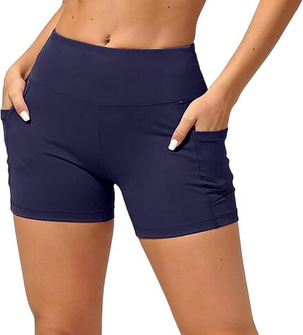 Yoga Shorts for Women Summer Tummy Control Biker Shorts Plus Size High Waist Gym Workout Short Pants with Pockets in Kuwait