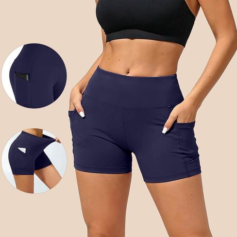 Yoga Shorts for Women Summer Tummy Control Biker Shorts Plus Size High Waist Gym Workout Short Pants with Pockets in Kuwait