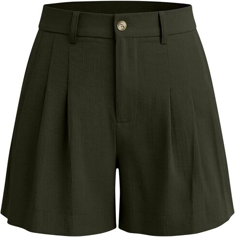 Summer High Waist Cotton Linen Shorts for Women Elastic High Waist Pleated Beach Vacation Shorts with Pockets in Kuwait