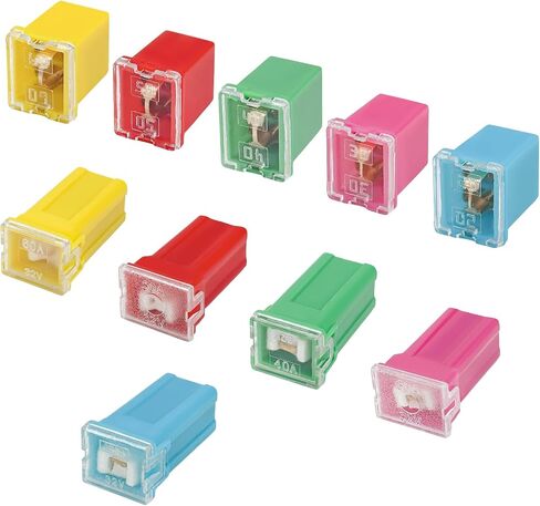 10 PCS Automotive Fuse Assortment, 20A 30A 40A 50A 60A Low and Tall Profile Auto Box Shaped Fuse Kit, Micro Cartridge Fuses Replacement for Pickup Trucks Sedans SUVs in Kuwait