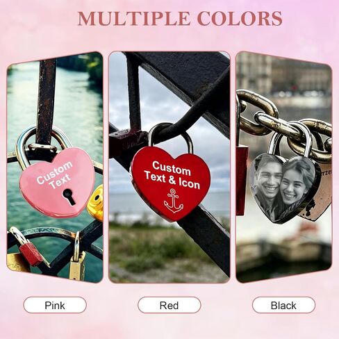 Personalized Heart Love Lock with Photo & Text, Custom Engraved Padlock for Love Bridge, Romantic Anniversary Wedding Valentine’s Day Gift for Couples, Boyfriend, Girlfriend, Him & Her (Red) in Kuwait