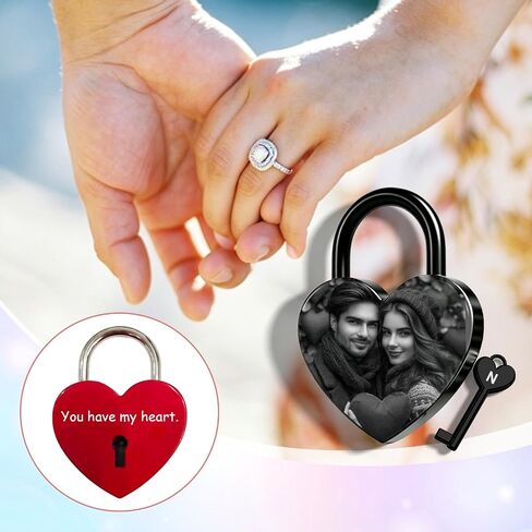 Personalized Heart Love Lock with Photo & Text, Custom Engraved Padlock for Love Bridge, Romantic Anniversary Wedding Valentine’s Day Gift for Couples, Boyfriend, Girlfriend, Him & Her (Red) in Kuwait
