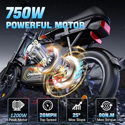 GREAT WORK 1200/1500W Peak Electric Scooter Adults, 20/25MPH Fast Seated Electric Scooter, 480/720Wh Removable Battery, 30/45 Miles Long Range, 16x3.0 Fat Tire Motorcycle E Scooter with Seat Basket in Saudi Arabia