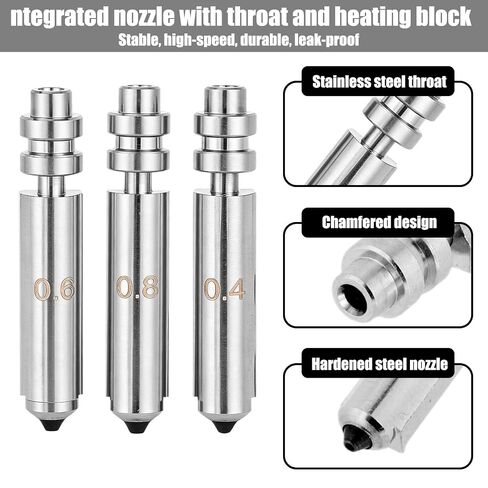 3pcs Nozzles Set for Kobra X, Integrated Steel Nozzles Replacement with Silicone Cover & Brushes Quick-Detachable 3D Printer Accessories for Kobra X (0.4mm,0.6mm,0.8mm) in Kuwait