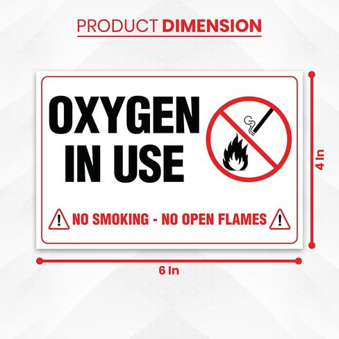 10 x Oxygen In Use Stickers for Business - 4 x 6 Inches No Smoking No Open Flames Signs - Rust Free - Self-Adhesive Premium Vinyl - Fade Resistant/Waterproof - UV Printed With Professional Graphics in Kuwait
