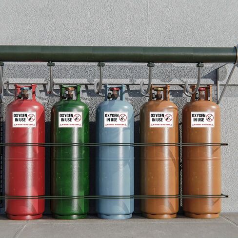 10 x Oxygen In Use Stickers for Business - 4 x 6 Inches No Smoking No Open Flames Signs - Rust Free - Self-Adhesive Premium Vinyl - Fade Resistant/Waterproof - UV Printed With Professional Graphics in Kuwait