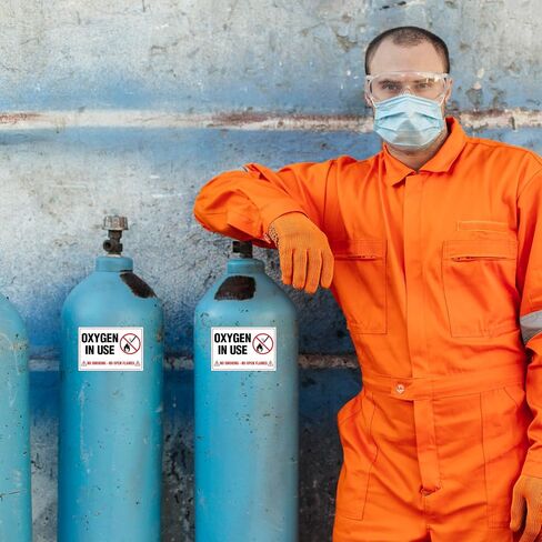10 x Oxygen In Use Stickers for Business - 4 x 6 Inches No Smoking No Open Flames Signs - Rust Free - Self-Adhesive Premium Vinyl - Fade Resistant/Waterproof - UV Printed With Professional Graphics in Kuwait