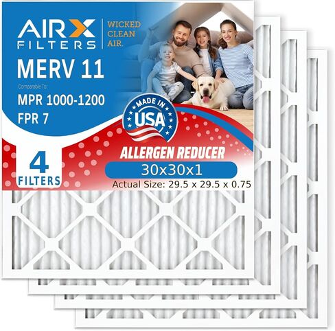 مرشحات AIRX 10x20x1 فلتر فرن الهواء MERV 11، الحساسية، الغبار، وبر الحيوانات الأليفة (4 عبوات) فلتر بديل مطوي إلكتروستاتيكي، فلتر تيار متردد HVAC مصنوع في الولايات المتحدة الأمريكية (الحجم الفعلي: 9.50 × 19.50 × 0.75 بوصة) in Kuwait