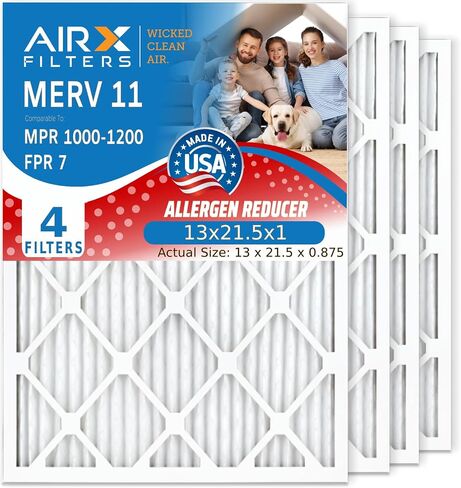 مرشحات AIRX 10x20x1 فلتر فرن الهواء MERV 11، الحساسية، الغبار، وبر الحيوانات الأليفة (4 عبوات) فلتر بديل مطوي إلكتروستاتيكي، فلتر تيار متردد HVAC مصنوع في الولايات المتحدة الأمريكية (الحجم الفعلي: 9.50 × 19.50 × 0.75 بوصة) in Kuwait
