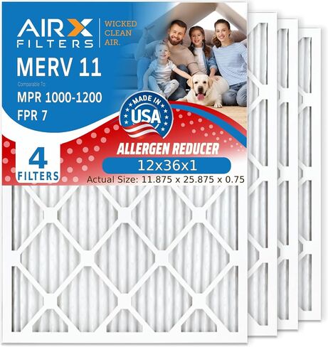 مرشحات AIRX 10x20x1 فلتر فرن الهواء MERV 11، الحساسية، الغبار، وبر الحيوانات الأليفة (4 عبوات) فلتر بديل مطوي إلكتروستاتيكي، فلتر تيار متردد HVAC مصنوع في الولايات المتحدة الأمريكية (الحجم الفعلي: 9.50 × 19.50 × 0.75 بوصة) in Kuwait