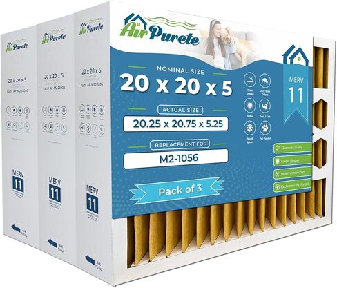 فلتر هواء AirPurete 20x20x5 MERV 11، بديل لمرشحات فرن HVAC AC المطوية لـ Goodman وAmana وخمسة مواسم وأكثر (الحجم الفعلي: 20-1/4" x 20-3/4" x 5-1/4") | 3 عبوات in Kuwait