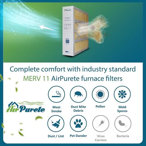 فلتر هواء AirPurete 20x20x5 MERV 11، بديل لمرشحات فرن HVAC AC المطوية لـ Goodman وAmana وخمسة مواسم وأكثر (الحجم الفعلي: 20-1/4" x 20-3/4" x 5-1/4") | 3 عبوات in Kuwait