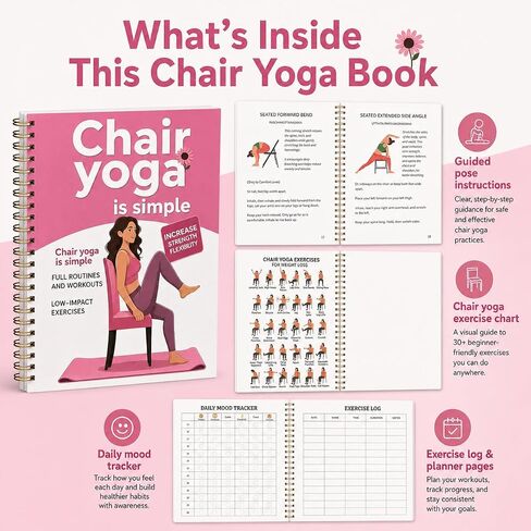 Chair Yoga Guide Book for Beginners, 30-Days 60 Workouts for Weight Loss & Flexibility, Spiral Bound Senior Exercise Book (5.5x8.3 Inch, Pink) in Kuwait