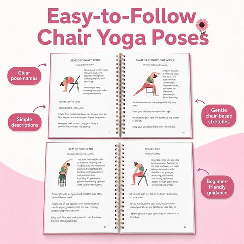 Chair Yoga Guide Book for Beginners, 30-Days 60 Workouts for Weight Loss & Flexibility, Spiral Bound Senior Exercise Book (5.5x8.3 Inch, Pink) in Kuwait