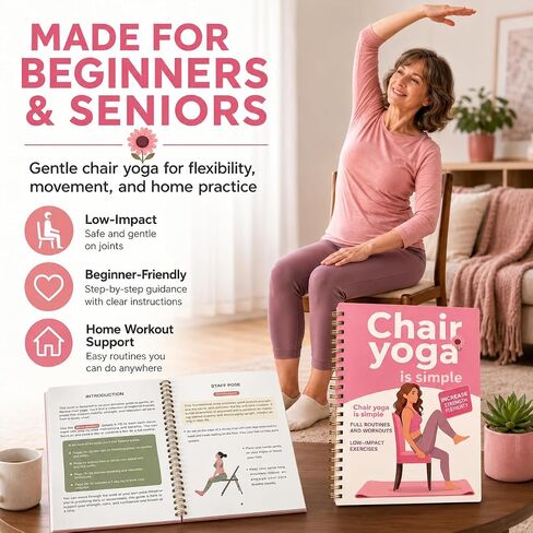 Chair Yoga Guide Book for Beginners, 30-Days 60 Workouts for Weight Loss & Flexibility, Spiral Bound Senior Exercise Book (5.5x8.3 Inch, Pink) in Kuwait