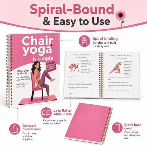 Chair Yoga Guide Book for Beginners, 30-Days 60 Workouts for Weight Loss & Flexibility, Spiral Bound Senior Exercise Book (5.5x8.3 Inch, Pink) in Kuwait