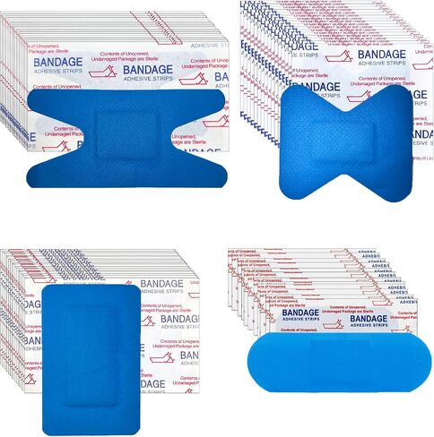 200 Pack Blue Adhesive Bandages Assorted Shapes – Waterproof Flexible Fingertip & Knuckle First Aid Strips in Kuwait