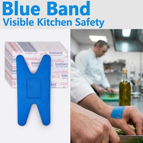 200 Pack Blue Adhesive Bandages Assorted Shapes – Waterproof Flexible Fingertip & Knuckle First Aid Strips in Kuwait
