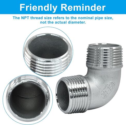 3/4" NPT Male 90-Degree Elbow Fittings, 3/4 Inch, 2-Pack | 304 Stainless Steel, Street Elbow, Male Threaded Pipe Fitting, For Plumbing, HVAC, Gas Lines in Kuwait