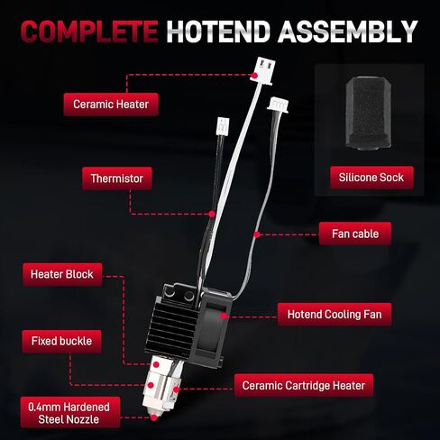 مجموعة Hotend من الفولاذ المقوى 0.4 مم متوافقة مع طابعات Bambu Lab X1 / X1C ثلاثية الأبعاد، فوهة 0.4 مم، كاملة مع مروحة تبريد، سخان سيراميك وثرمستور، تدعم حتى 300 درجة مئوية in Kuwait