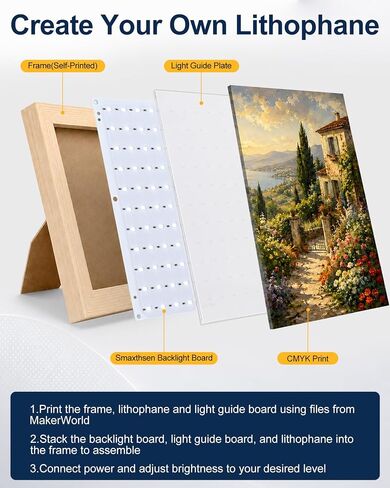 CMYK LED Backlight Board for Bamboo Lab P1/X1/A1/P2 Series 3D Printer, Control Brightness USB Dimmer Switch, 156x120mm, Adjustable Brightness, Powered via USB-C, DIY 3D Printing Projects (5PCS) in Kuwait