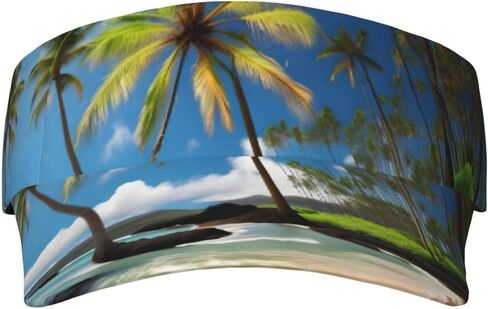 Tropical Palm Tree Hawaii Beach Print Foldable Sun Visor Hat Lightweight Adjustable Sun Visor Hat Outdoor Sports Cap for Adults Black in Kuwait