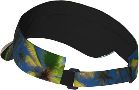 Tropical Palm Tree Hawaii Beach Print Foldable Sun Visor Hat Lightweight Adjustable Sun Visor Hat Outdoor Sports Cap for Adults Black in Kuwait