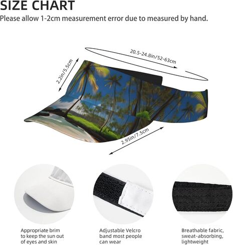 Tropical Palm Tree Hawaii Beach Print Foldable Sun Visor Hat Lightweight Adjustable Sun Visor Hat Outdoor Sports Cap for Adults Black in Kuwait