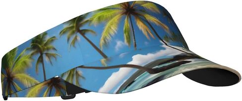 Tropical Palm Tree Hawaii Beach Print Foldable Sun Visor Hat Lightweight Adjustable Sun Visor Hat Outdoor Sports Cap for Adults Black in Kuwait