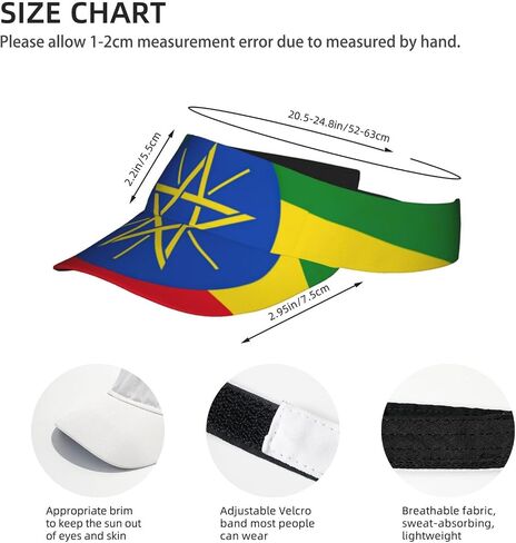 Flag of Ethiopia Print Foldable Sun Visor Hat Lightweight Adjustable Sun Visor Hat Outdoor Sports Cap for Adults Black in Kuwait