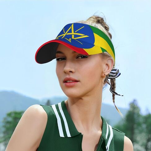 Flag of Ethiopia Print Foldable Sun Visor Hat Lightweight Adjustable Sun Visor Hat Outdoor Sports Cap for Adults Black in Kuwait