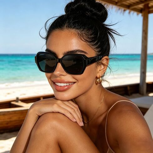 نظارات شمسية مربعة تناسب للجنسين، حماية من الأشعة فوق البنفسجية 400، إطار شاي شفاف، ظلال عصرية للاستخدام في الهواء الطلق in Kuwait