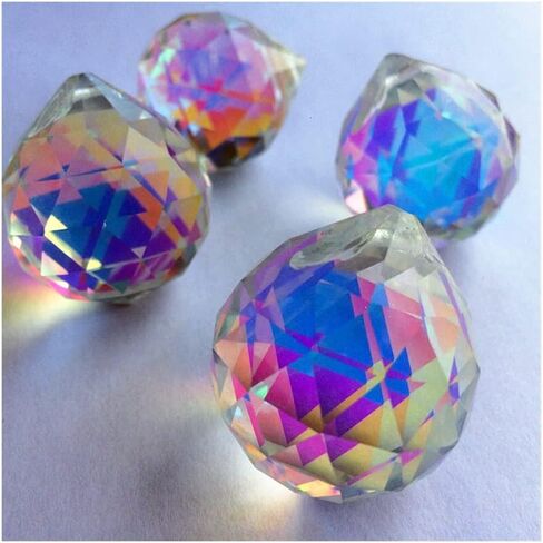 Hanging Crystals Prisms 6pcs 40mm Chandelier Ball Rainbow Crystal Faceted Chandelier Lighting Balls (with Ring) Glass Fengshui Sphere Chandelier Curtain Pendant, Home Decoration Hangings Crystals for in Kuwait