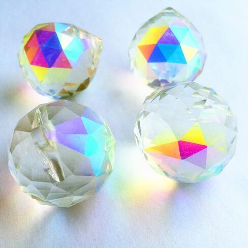 Hanging Crystals Prisms 6pcs 40mm Chandelier Ball Rainbow Crystal Faceted Chandelier Lighting Balls (with Ring) Glass Fengshui Sphere Chandelier Curtain Pendant, Home Decoration Hangings Crystals for in Kuwait
