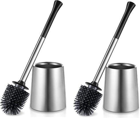 HAMITOR Toilet Bowl Brush Holder Set: 2Pack Silicone Stainless Steel Deep Cleaning Toilet Cleaner Brush for Bathroom Restroom - Compact Modern Rv Toilet Scrubber Accessories with Caddy in Kuwait