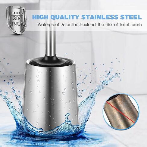 HAMITOR Toilet Bowl Brush Holder Set: 2Pack Silicone Stainless Steel Deep Cleaning Toilet Cleaner Brush for Bathroom Restroom - Compact Modern Rv Toilet Scrubber Accessories with Caddy in Kuwait