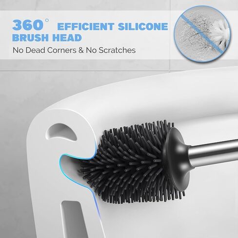 HAMITOR Toilet Bowl Brush Holder Set: 2Pack Silicone Stainless Steel Deep Cleaning Toilet Cleaner Brush for Bathroom Restroom - Compact Modern Rv Toilet Scrubber Accessories with Caddy in Kuwait
