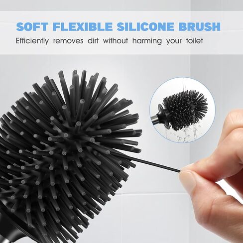 HAMITOR Toilet Bowl Brush Holder Set: 2Pack Silicone Stainless Steel Deep Cleaning Toilet Cleaner Brush for Bathroom Restroom - Compact Modern Rv Toilet Scrubber Accessories with Caddy in Kuwait