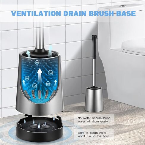HAMITOR Toilet Bowl Brush Holder Set: 2Pack Silicone Stainless Steel Deep Cleaning Toilet Cleaner Brush for Bathroom Restroom - Compact Modern Rv Toilet Scrubber Accessories with Caddy in Kuwait