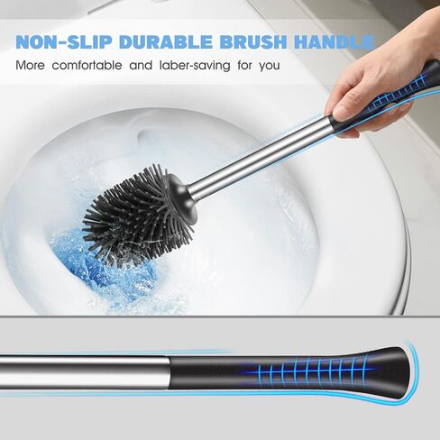 HAMITOR Toilet Bowl Brush Holder Set: 2Pack Silicone Stainless Steel Deep Cleaning Toilet Cleaner Brush for Bathroom Restroom - Compact Modern Rv Toilet Scrubber Accessories with Caddy in Kuwait