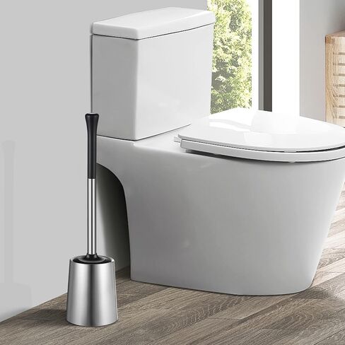 HAMITOR Toilet Bowl Brush Holder Set: 2Pack Silicone Stainless Steel Deep Cleaning Toilet Cleaner Brush for Bathroom Restroom - Compact Modern Rv Toilet Scrubber Accessories with Caddy in Kuwait