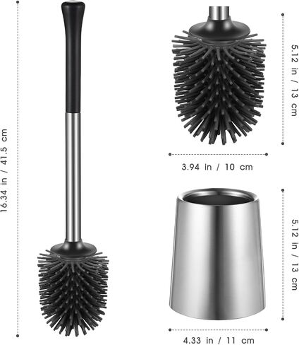 HAMITOR Toilet Bowl Brush Holder Set: 2Pack Silicone Stainless Steel Deep Cleaning Toilet Cleaner Brush for Bathroom Restroom - Compact Modern Rv Toilet Scrubber Accessories with Caddy in Kuwait